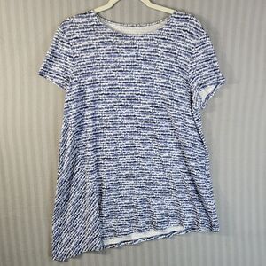 J.Jill Pure Jill PJ Seamed Asymmetric Tee Medium Blue White Printed Short Sleeve